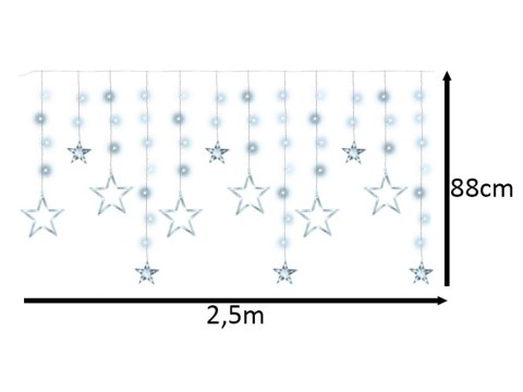 Lampki LED kurtyna gwiazdki świąteczne choinkowe 2,5m 138LED zimny biały 8 trybów świecenia Lampki LED kurtyna gwiazdki świąteczne choinkowe 2,5m 138LED zimny biały 8 trybów świecenia