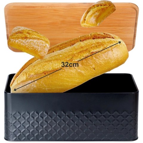 Chlebak na Pieczywo Chleb z Deską Czarny Metalowy VILDE 33,5x18,5x12,5 cm Vilde Chlebak na Pieczywo Chleb z Deską Czarny Metalowy VILDE 33,5x18,5x12,5 cm Vilde