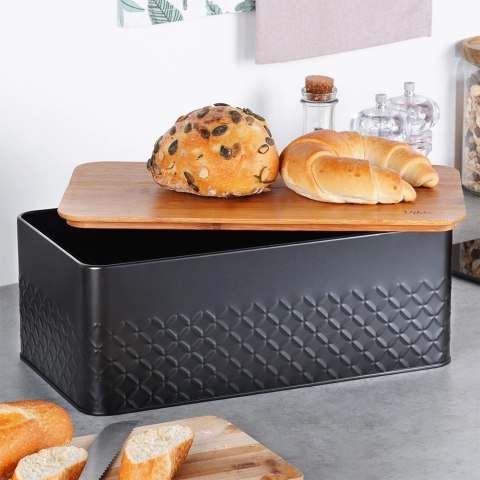 Chlebak na Pieczywo Chleb z Deską Czarny Metalowy VILDE 33,5x18,5x12,5 cm Vilde Chlebak na Pieczywo Chleb z Deską Czarny Metalowy VILDE 33,5x18,5x12,5 cm Vilde