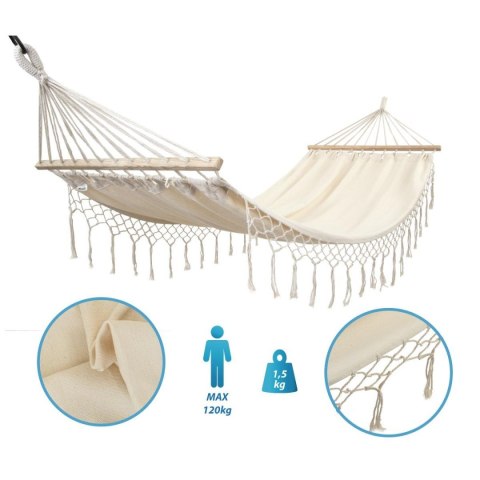 Hamak Ogrodowy Jednoosobowy Wiszący Boho z Frędzlami ENERO 200 x 100 cm ENERO CAMP Hamak Ogrodowy Jednoosobowy Wiszący Boho z Frędzlami ENERO 200 x 100 cm ENERO CAMP