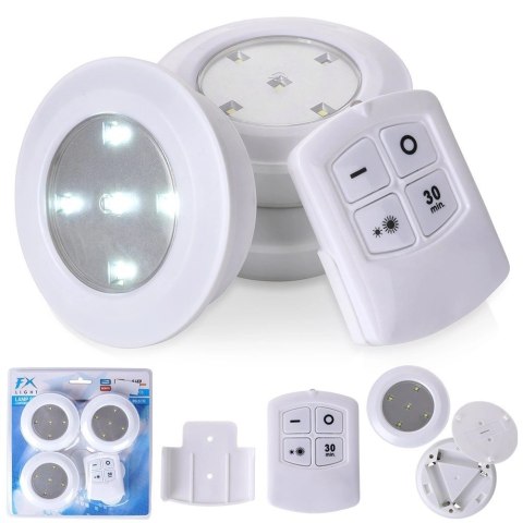 Lampka nocna LED z taśmą samoprzylepną pilot 9,5 cm 3 szt. FX Light Lampka nocna LED z taśmą samoprzylepną pilot 9,5 cm 3 szt. FX Light
