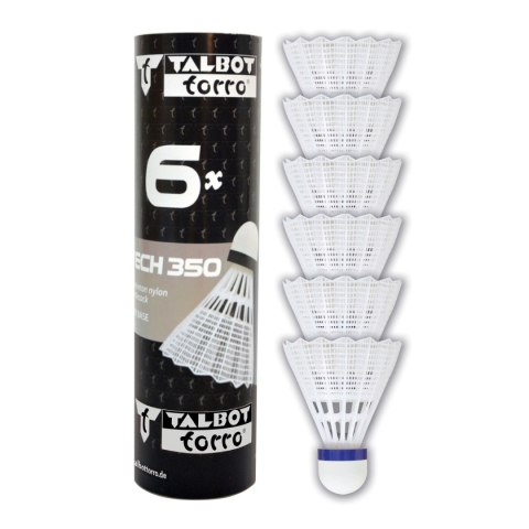 Lotki do Badmintona Nylonowe Białe Wytrzymałe TALBOT TORRO MEDIUM 350 6 szt TALBOT TORRO Lotki do Badmintona Nylonowe Białe Wytrzymałe TALBOT TORRO MEDIUM 350 6 szt TALBOT TORRO