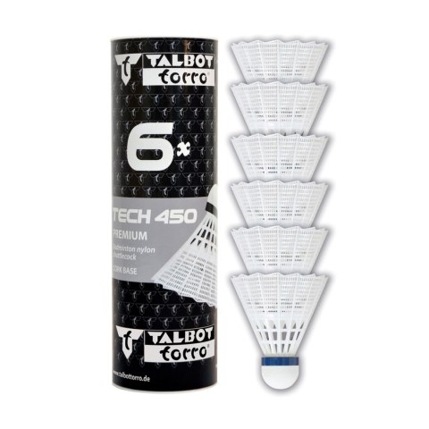 Lotki do Badmintona Nylonowe Białe Wytrzymałe TALBOT TORRO MEDIUM 450 6 szt TALBOT TORRO Lotki do Badmintona Nylonowe Białe Wytrzymałe TALBOT TORRO MEDIUM 450 6 szt TALBOT TORRO