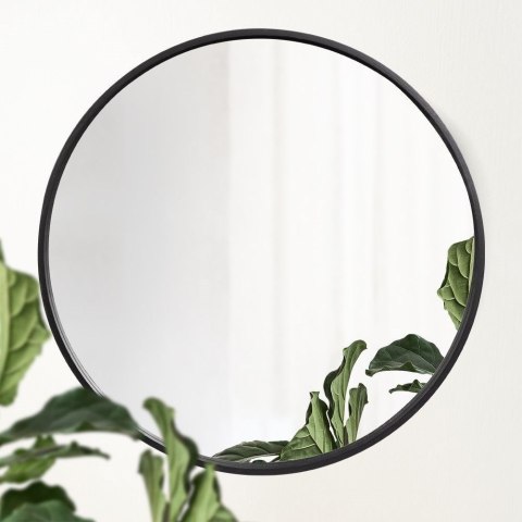 Lustro w czarnej drewnianej ramie okrągłe ścienne łazienkowe do salonu czarne 50 cm Lustro w czarnej drewnianej ramie okrągłe ścienne łazienkowe do salonu czarne 50 cm