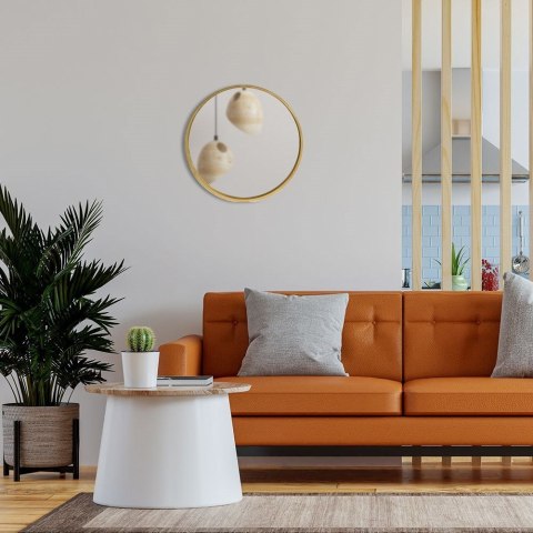 Lustro w złotej drewnianej ramie okrągłe ścienne złote łazienkowe do salonu 40 cm Lustro w złotej drewnianej ramie okrągłe ścienne złote łazienkowe do salonu 40 cm