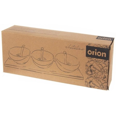 Miseczki na przekąski z łyżeczkami porcelanowe białe na tacy WHITELINE 32 cm 7 el. Orion Miseczki na przekąski z łyżeczkami porcelanowe białe na tacy WHITELINE 32 cm 7 el. Orion