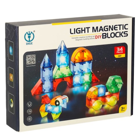 Klocki magnetyczne konstrukcyjne świecące elementy figury 3D 32el. Klocki magnetyczne konstrukcyjne świecące elementy figury 3D 32el.