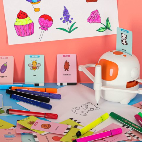 Robot edukacyjny interaktywny nauka rysowania pisania zestaw fiszki mazaki pomarańczowy Robot edukacyjny interaktywny nauka rysowania pisania zestaw fiszki mazaki pomarańczowy