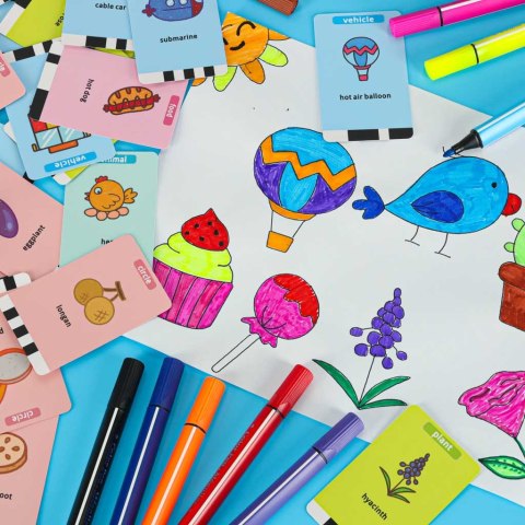 Robot edukacyjny interaktywny nauka rysowania pisania zestaw fiszki mazaki pomarańczowy Robot edukacyjny interaktywny nauka rysowania pisania zestaw fiszki mazaki pomarańczowy