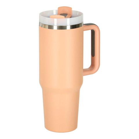 Kubek termiczny ze słomką i uchwytem termos 1200ml róż pudrowy