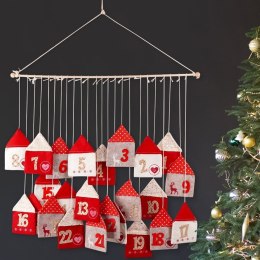 Kalendarz adwentowy na patyku wiszący filcowy czerwony 70x60 cm