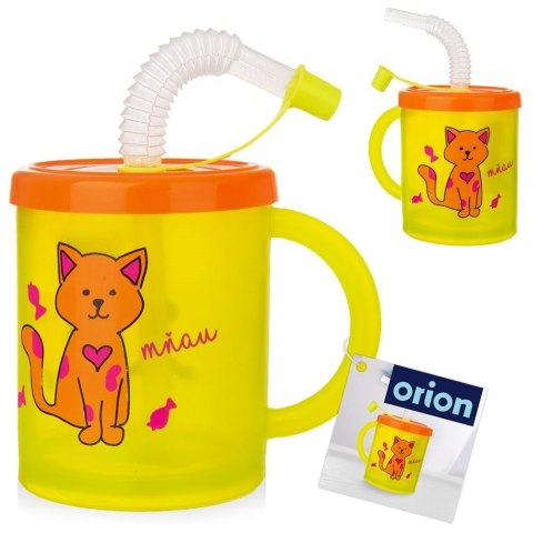 Kubek dla Dziecka ze Słomką Kot 260 ml ORION Pokrywka Wygodny BPA Free