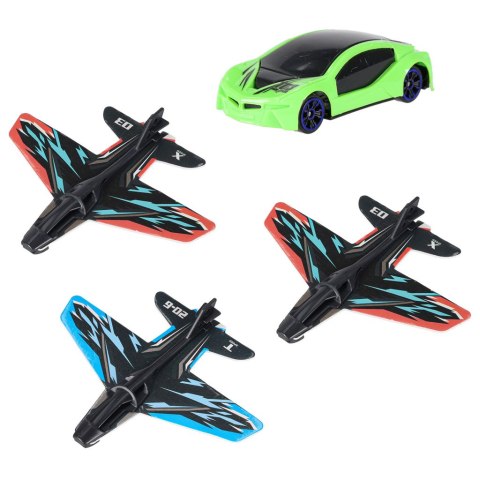 Pistolet wyrzutnia samochodów i samolotów rzutka szybowiec zestaw 3 samoloty auto