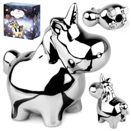 Skarbonka Ceramiczna Srebrna Lustrzana Jednorożec Prezent VILDE 18x10,5 cm