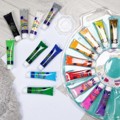 Zestaw Farby Akrylowe Wiele Kolorów w Tubce Paletka FREE & EASY 36 ml 19 el