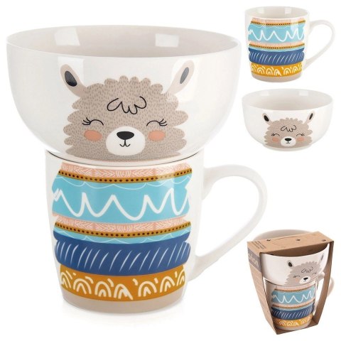 Zestaw Kubek z Miseczką dla Dziecka Śniadaniowy Porcelanowy Lama ORION 2el. Orion