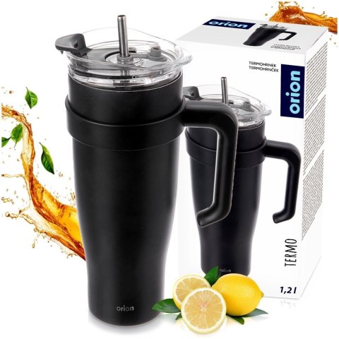 Kubek termiczny stalowy czarny z uchwytem TERMO 1,2 l