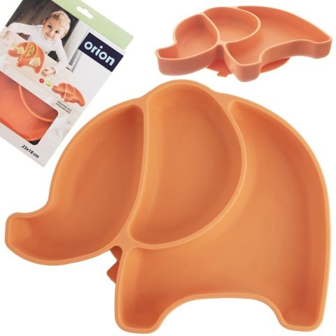 Talerz dla dziecka silikonowy dzielony pomarańczowy słonik 23,5x19x3,5 cm