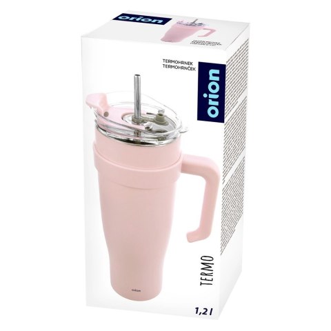 Kubek termiczny stalowy różowy z uchwytem TERMO 1,2 l