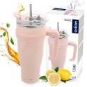 Kubek termiczny stalowy różowy z uchwytem TERMO 1,2 l