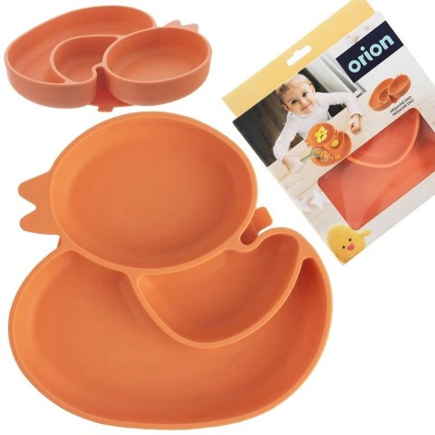Talerz dla dziecka silikonowy dzielony pomarańczowa kaczka 19,5x19 cm