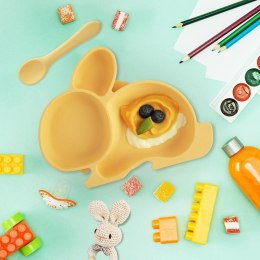 Talerz dla dziecka silikonowy dzielony żółty zajączek 23x18,5x3,5 cm