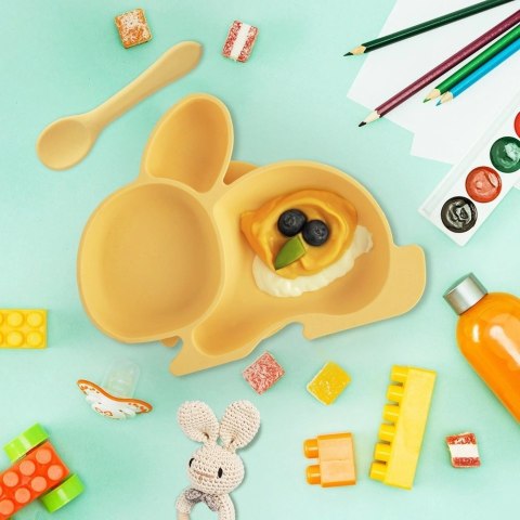 Talerz dla dziecka silikonowy dzielony żółty zajączek 23x18,5x3,5 cm
