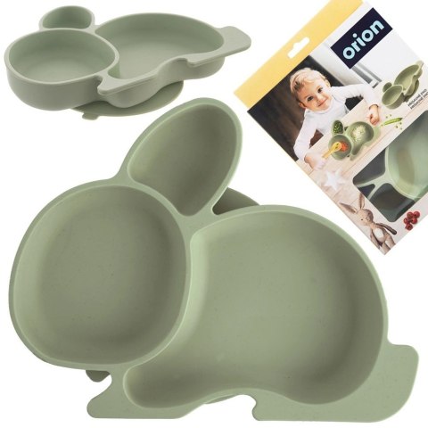 Talerz dla dziecka silikonowy dzielony zielony zajączek 23x18,5x3,5 cm