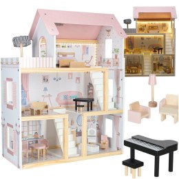 Domek dla lalek drewniany mebelki 78cm róż LED