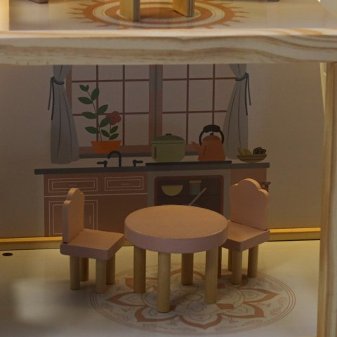 Domek dla lalek drewniany mebelki 78cm róż LED