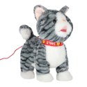 Kotek interaktywny na smyczy miauczy chodzi rusza ogonem szary