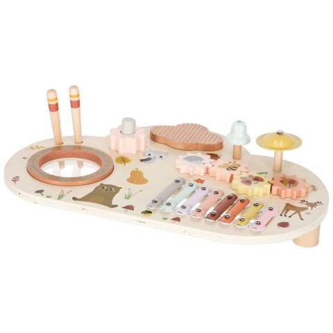 Stolik edukacyjny drewniany tablica muzyczna cymbałki talerze