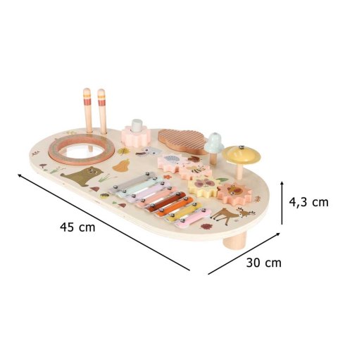 Stolik edukacyjny drewniany tablica muzyczna cymbałki talerze