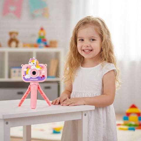 Aparat fotograficzny cyfrowy dla dzieci na statywie jednorożec różowy 8GB