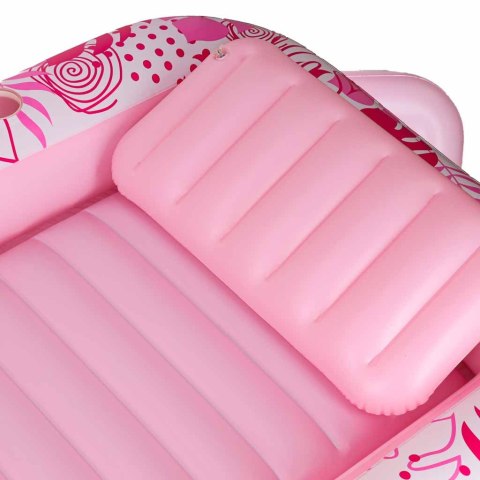 Materac dmuchany do pływania, leżak do opalania z poduszką różowy