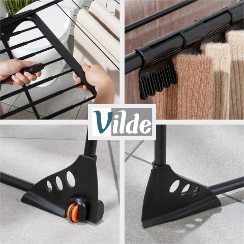 Suszarka XXL na Pranie Ubrania Metalowa Czarna Składana VILDE 204-260 cm Grupa Orion Sp. z o.o.