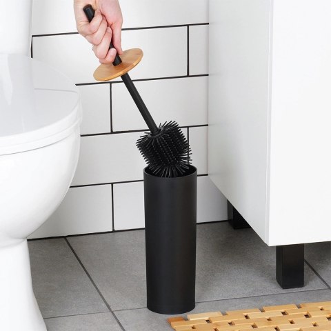Szczotka Silikonowa WC Ze Stojakiem Czarna Bambusowa Pokrywa 36,5 cm VILDE Grupa Orion Sp. z o.o.