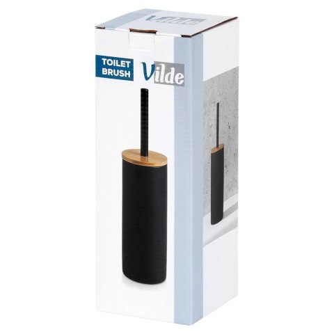 Szczotka Silikonowa WC Ze Stojakiem Czarna Bambusowa Pokrywa 36,5 cm VILDE Grupa Orion Sp. z o.o.