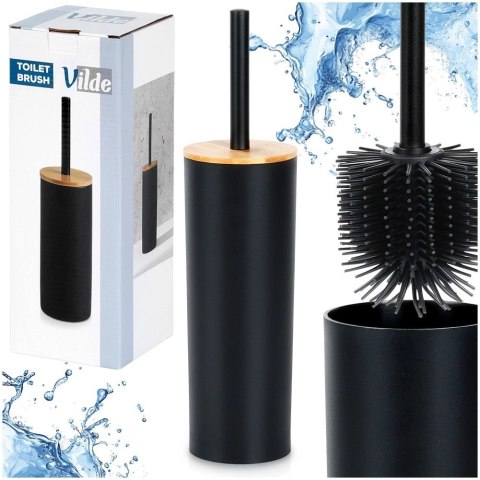Szczotka Silikonowa WC Ze Stojakiem Czarna Bambusowa Pokrywa 36,5 cm VILDE Grupa Orion Sp. z o.o.