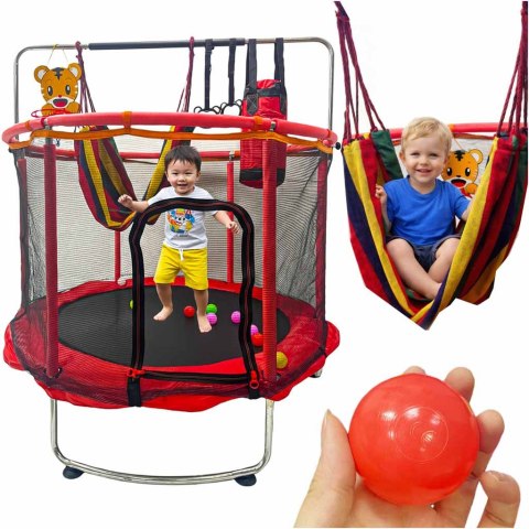Trampolina dla dzieci ogrodowa siatka piłki koszykówka 150cm czerwona