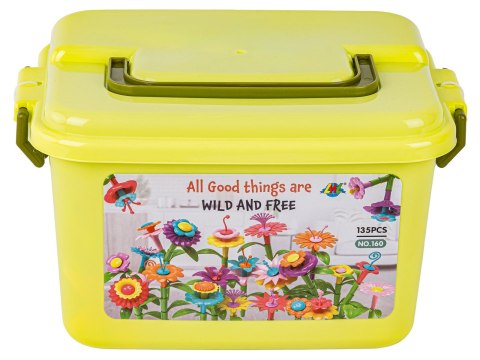 Klocki konstrukcyjne w kuferku, Ogród Kwiatki, Zestaw Do Zbudowania Kwiatowej Kompozycji 135 El.