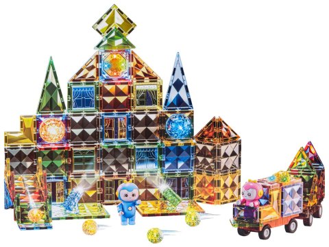 Konstrukcyjne Klocki Magnetyczne Świecące Elementy + Pojazdy 110 El.