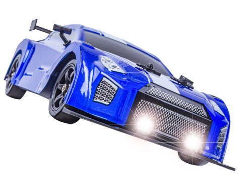 DUŻY Samochód Do Driftu Auto RC Drift 1:16 2,4 GHz PARA DYM 4WD Niebieski Nissan GTR LED