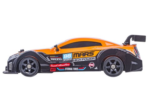 DUŻY Samochód Do Driftu Auto RC Drift 1:16 2,4 GHz PARA DYM 4WD Pomarańczowy Nissan GTR LED