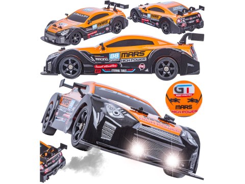 DUŻY Samochód Do Driftu Auto RC Drift 1:16 2,4 GHz PARA DYM 4WD Pomarańczowy Nissan GTR LED