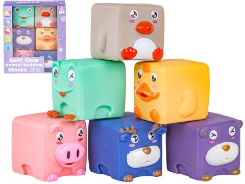 Duże Klocki Sensoryczne Zwierzęta 6 sztuk Miękkie Edukacyjny zestaw klocków dla malucha