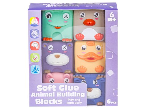 Duże Klocki Sensoryczne Zwierzęta 6 sztuk Miękkie Edukacyjny zestaw klocków dla malucha