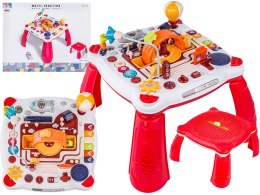 Edukacyjny Interaktywny Stolik Dla Dzieci 2w1 POJAZDY Pianinko Rakieta Akcesoria Czerwony
