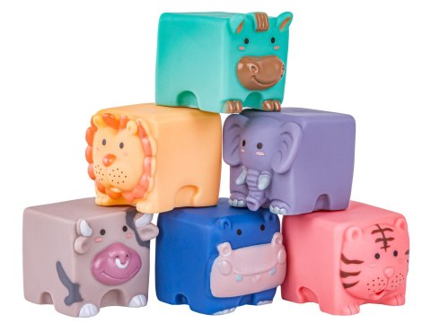 Edukacyjny zestaw klocków dla malucha, Miękkie, Duże Klocki Sensoryczne Zwierzęta 6 sztuk
