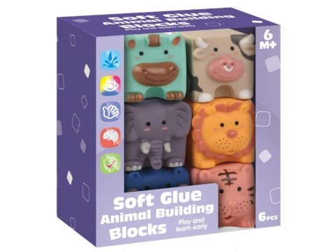 Edukacyjny zestaw klocków dla malucha, Miękkie, Duże Klocki Sensoryczne Zwierzęta 6 sztuk